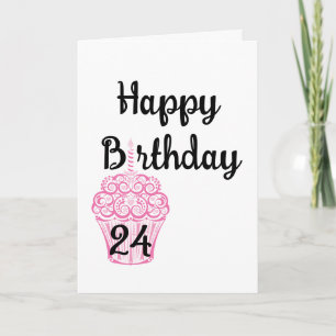 Cartão Feliz Aniversário de 24 anos Pink Cupcake