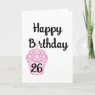 Cartão Feliz Aniversário de 26 anos Pink Cupcake