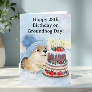Cartão Feliz Aniversário de 28 anos do Dia da Marmota