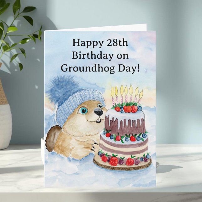 Cartão Feliz Aniversário de 28 anos do Dia da Marmota (Criador carregado)