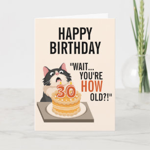 Cartão Feliz aniversário de 30 anos Tuxedo Cat Kitten Hum
