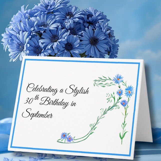 Cartão Feliz aniversário de 30 de setembro, flores de ást (Criador carregado)