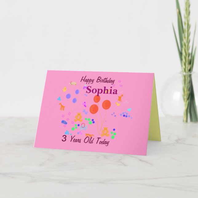 Cartão Feliz aniversário de 3 anos (Frente)
