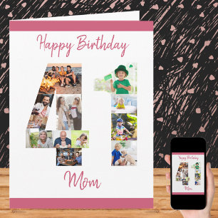 Cartão Feliz Aniversário de 41 anos, Mãe, Colagem de Foto