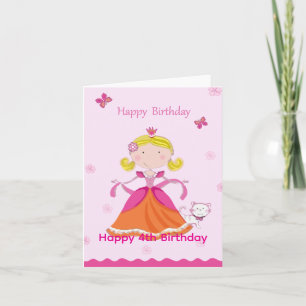 Cartão Feliz aniversário de 4 anos, Princesa