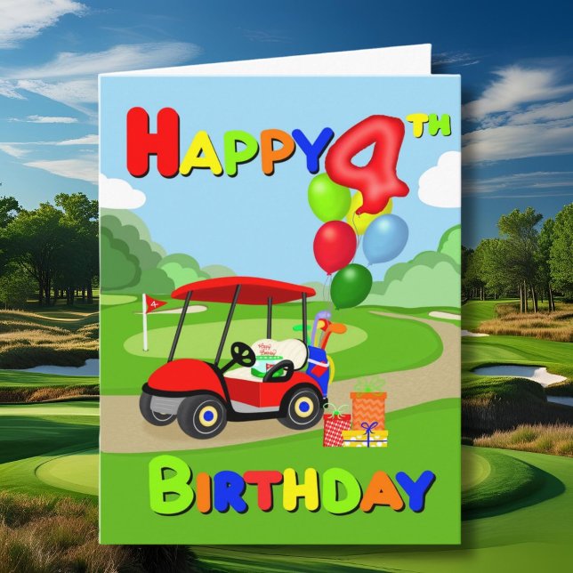 Cartão Feliz Aniversário de 4 anos Red Boys Golf Card (Criador carregado)