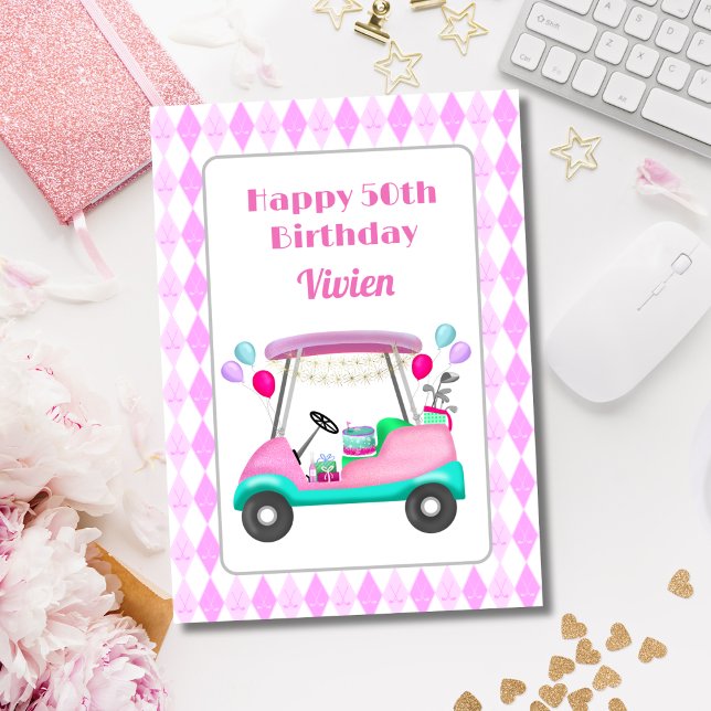 Cartão Feliz aniversário de 50 anos do Partido do Golfe d (Hit a hole in one with this personalized birthday card for someone who is a golf fan!)