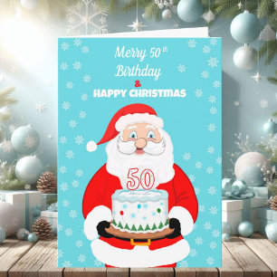 Cartão Feliz Aniversário de 50 anos Natalino Papai Noel