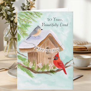 Cartão Feliz Aniversário de 50 anos Pássaros na Casa de P