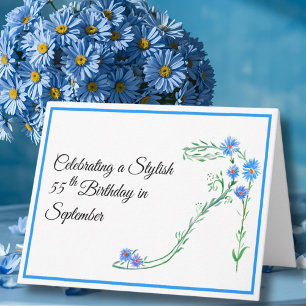 Cartão Feliz aniversário de 55 anos Blue Aster Flowers