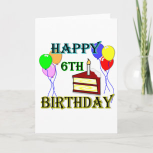 Cartão Feliz aniversário de 6 com Bolo, Balões e Velas
