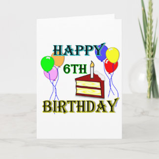 Cartão Feliz aniversário de 6 com Bolo, Balões e Velas