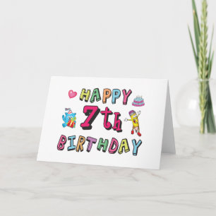 Cartão Feliz aniversário de 7. 7 anos.