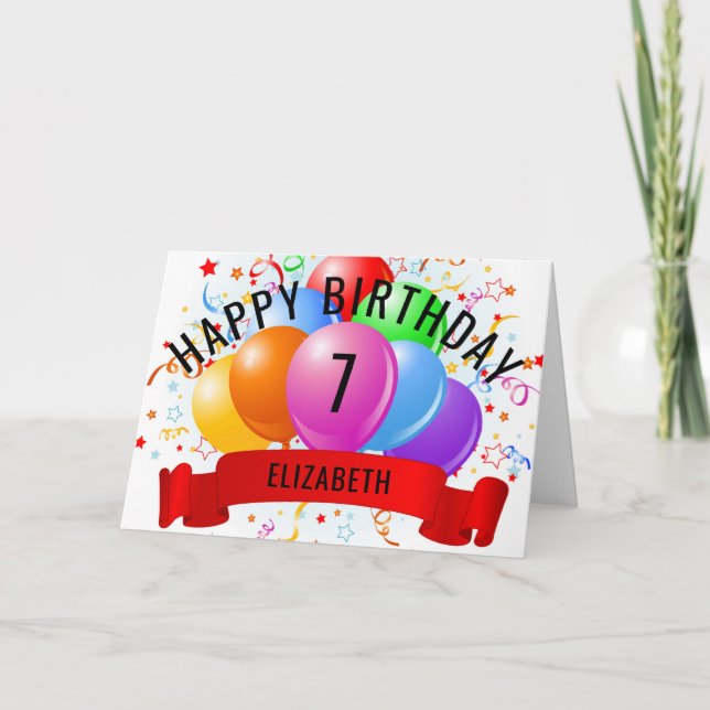 Cartão Feliz aniversário de 7 personalizado (Frente)
