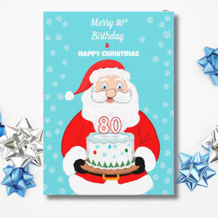 Cartão Feliz Aniversário de 80 anos Natal Papai Noel