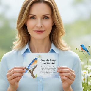 Cartão Feliz aniversário de abril com pássaro azul