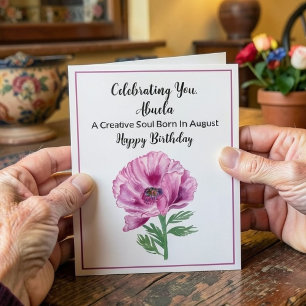 Cartão Feliz aniversário de agosto da avó Poppy Roxa
