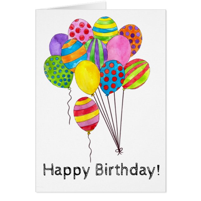 Cartão Feliz aniversário de bando de balões (Frente)