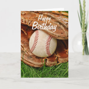 Cartão Feliz aniversário de beisebol com um velho Mitt