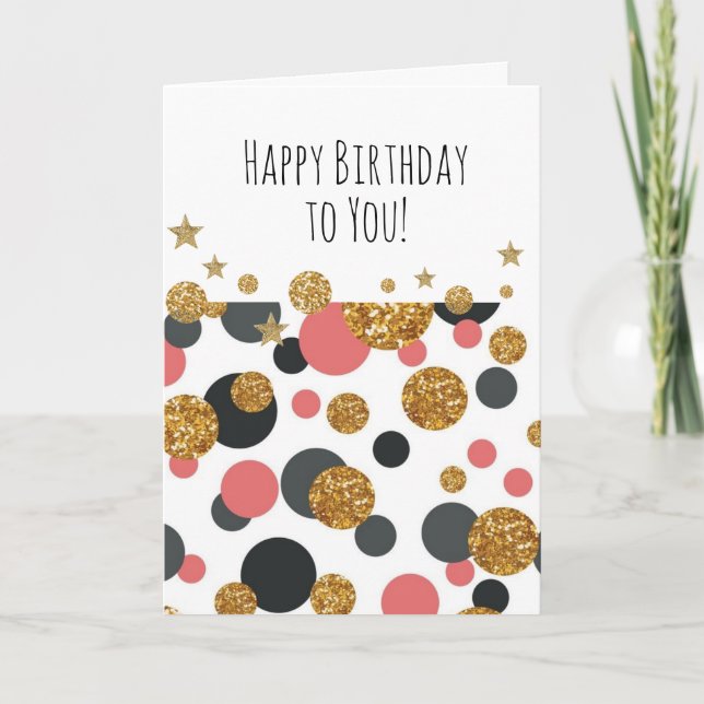 Cartão Feliz aniversário de Bolinhas Douradas (Frente)