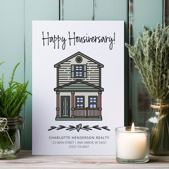 Cartão Feliz Aniversário de Casa do Cliente (Happy Housiversary cards for real estate clients first year home anniversary.)
