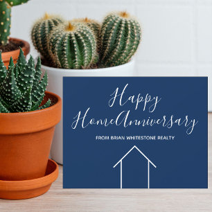 Cartão Feliz Aniversário de Casa Feliz Azul Simples Imóve