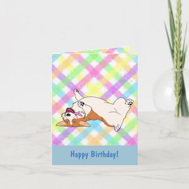 Cartão Feliz Aniversário de Cima para Baixo Cartoon Corgi (Frente)