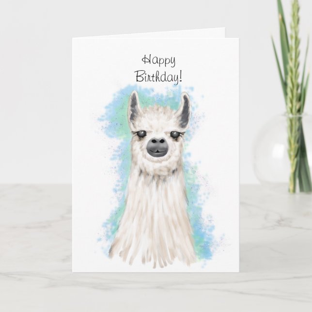 Cartão Feliz Aniversário de Cute Alpaca (Frente)