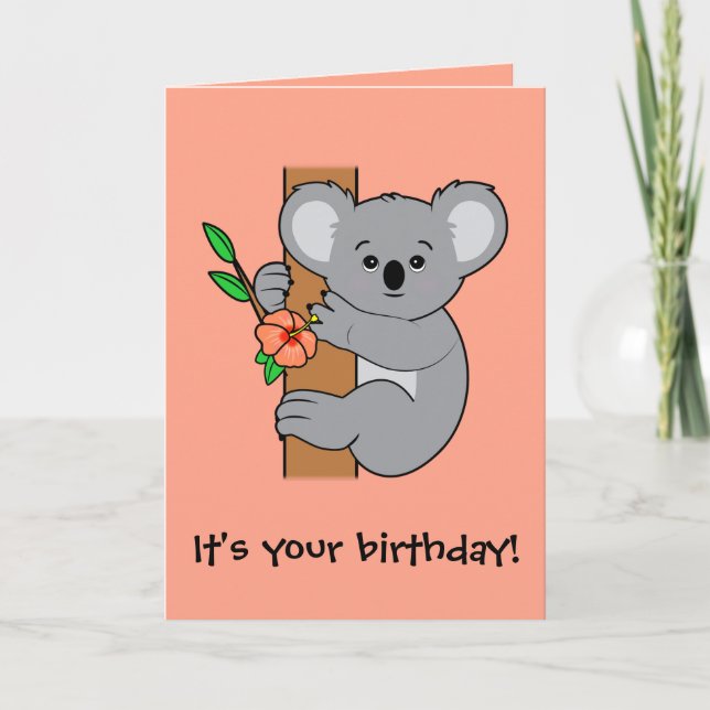 Cartão Feliz Aniversário de Cute Koala (Frente)