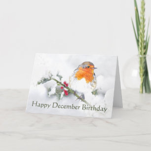 Cartão Feliz aniversário de dezembro, Inglês Robin