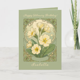 Cartão Feliz aniversário de fevereiro Primrose Flores