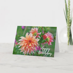 Cartão Feliz Aniversário de Flor Laranja e Rosa Dahlia