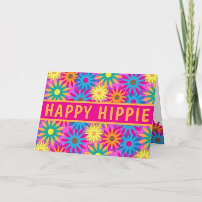 Cartão Feliz aniversário de Hippie Feliz de Hippie dos an (Frente)