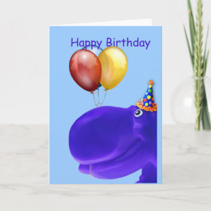 Cartão Feliz aniversário de Hippo Azul