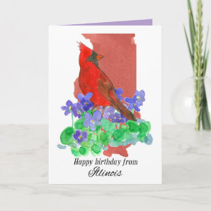 Cartão Feliz Aniversário de Illinois Cardinal Bird Violet