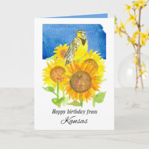 Cartão Feliz Aniversário de Kansas Meadowlark Sunflowers
