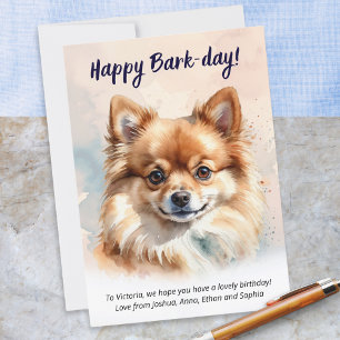 Cartão Feliz aniversário de latido Pomerânia Cão Aguarela