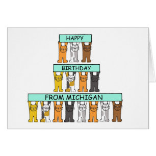 Cartão Feliz aniversario de Michigan, gatos dos desenhos