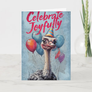 Cartão Feliz aniversário de Ostrich com balões