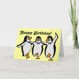 Cartão Feliz Aniversário de Pinguins Dançantes Feliz