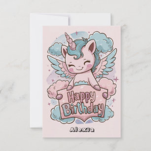 Cartão Feliz aniversário de presente do Unicorn