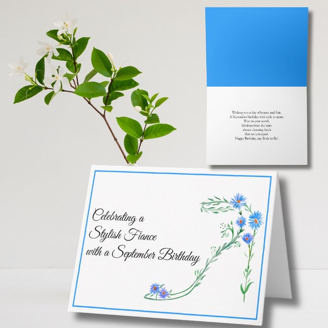 Cartão Feliz Aniversário de Setembro Noiva Flores de Aste (Criador carregado)