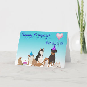 Cartão Feliz Aniversário de Todos Nós Cachorro Gato Traba