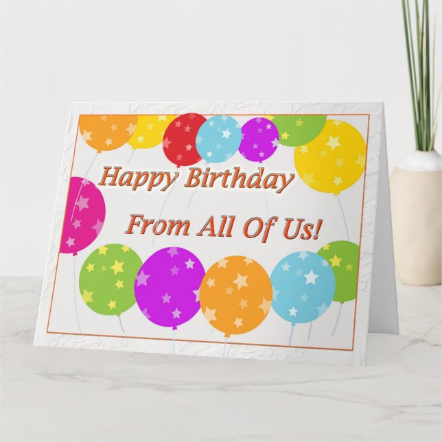 Cartão Feliz Aniversário De Todos Nós Com Balões (Frente)