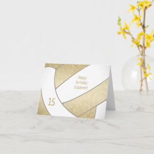 Cartão feliz aniversário de vôlei de ouro feminino