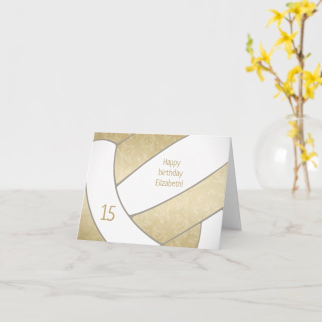 Cartão feliz aniversário de vôlei de ouro feminino (Flor Amarela)