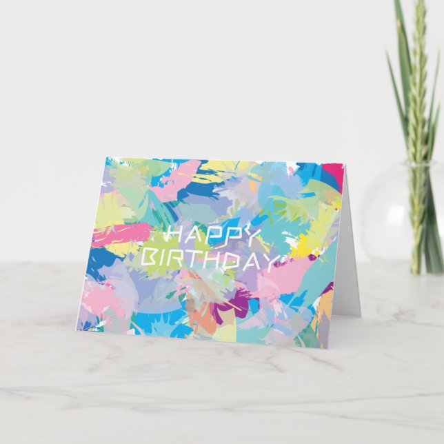 Cartão Feliz Aniversário Deseja Arte Moderna Abstrato (Frente)