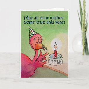 Cartão Feliz Aniversário Desejo de Flamingo Rosa-Rosa