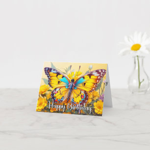 Cartão Feliz Aniversário - Design da Borboleta Vibrante