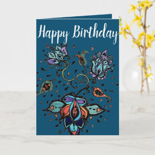 Cartão Feliz Aniversário - Design de Flor Personalizado d